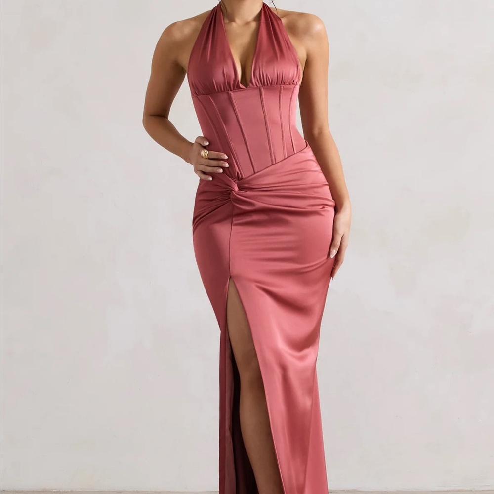 Elegant Halter Neck Dress in Rose by Club London